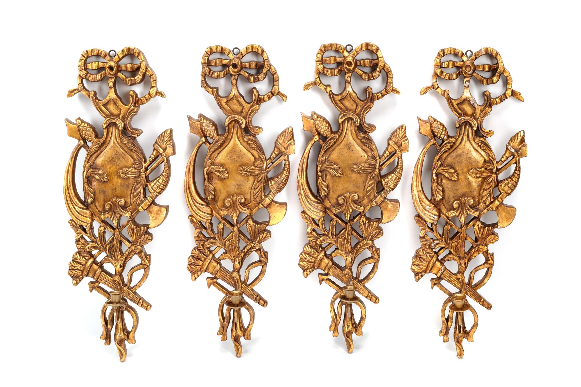 A Set of Four Louis XV Style Giltwood Single-Light Sconces
