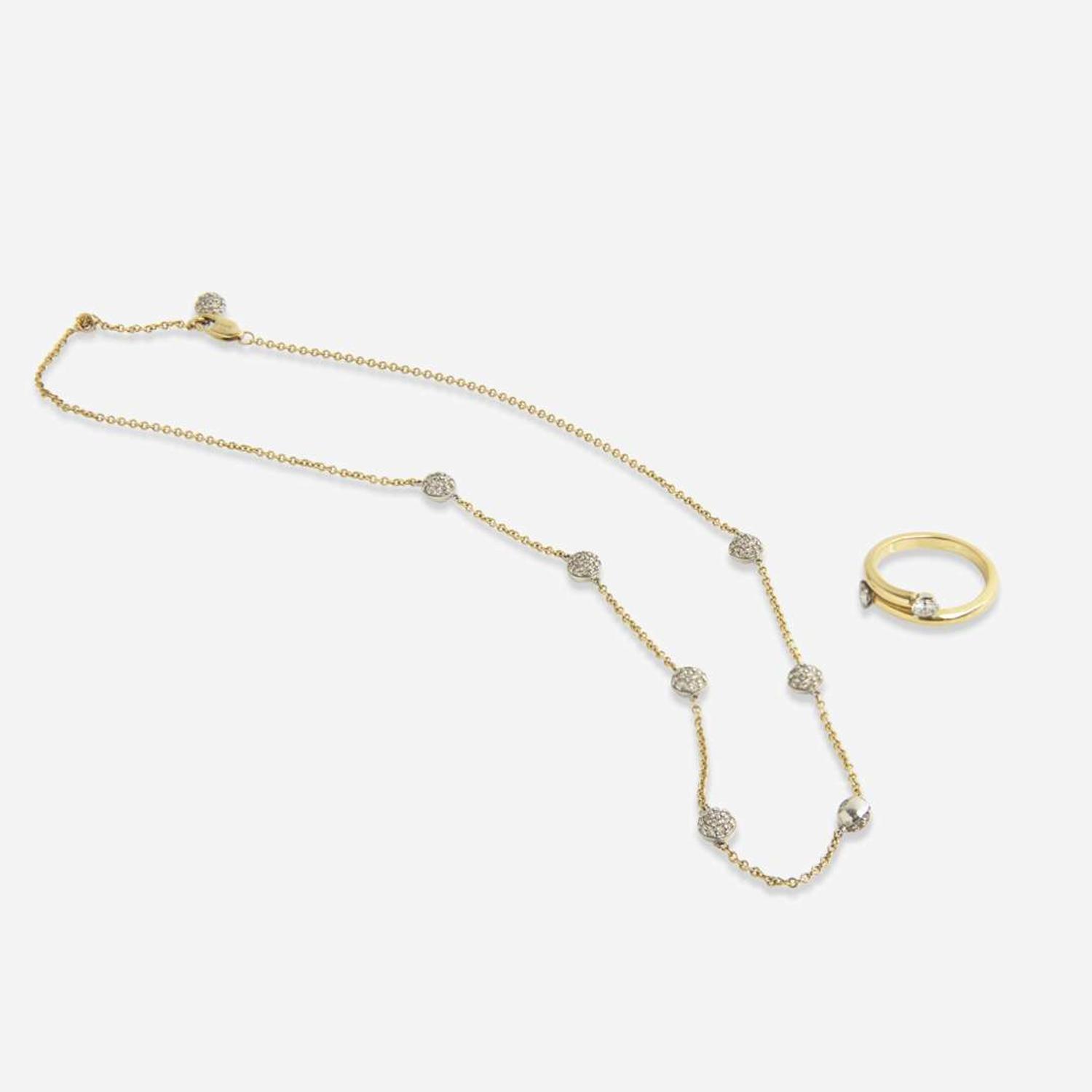 A Contemporary Gold and Diamond Ring and Necklace