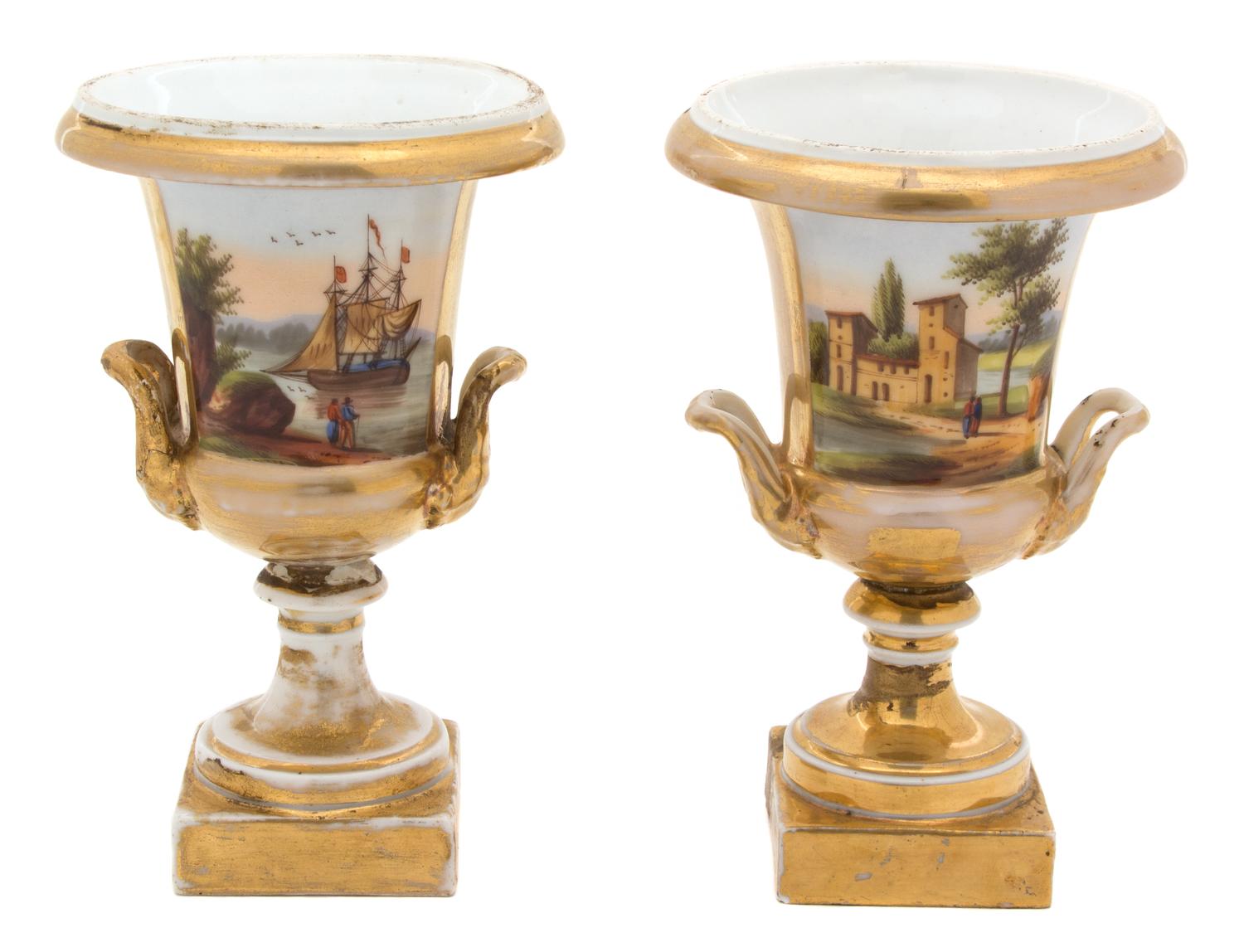 A Pair of Old Paris Porcelain Urns — 19TH CENTURY