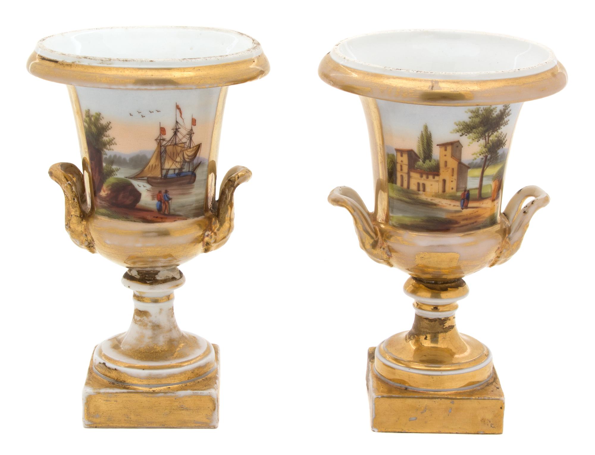 A Pair of Old Paris Porcelain Urns — 19TH CENTURY