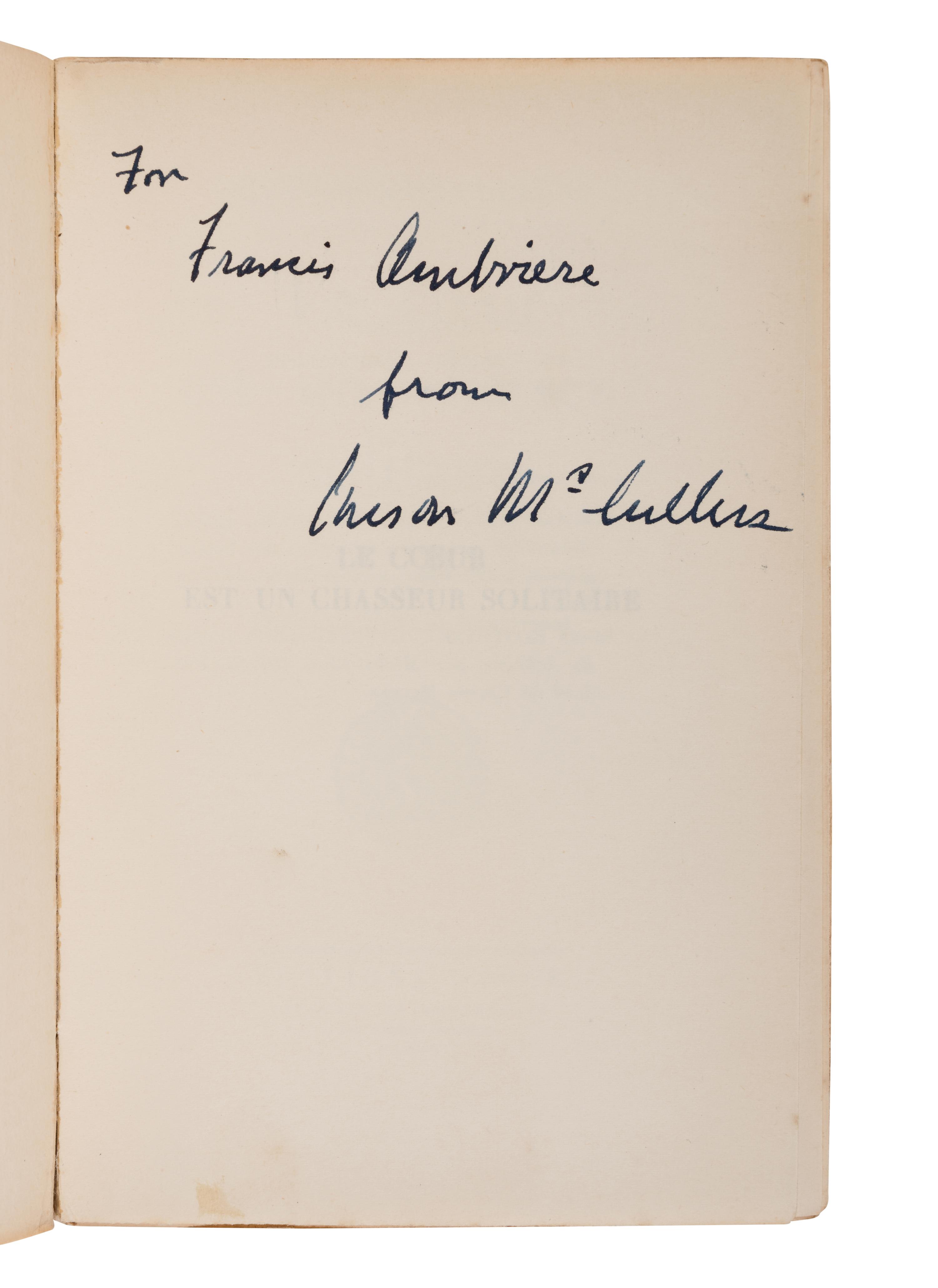 McCULLERS, Carson (1917-1967). Le coeur est un chasseur solitaire . [The Heart is a Lonely Hunter]. Paris: Editions Stock, 1947.
