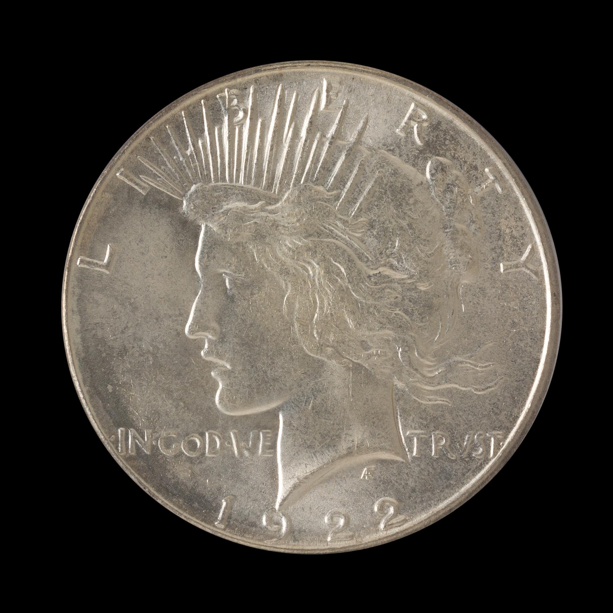 A United States 1922-S Peace Silver Dollar Coin