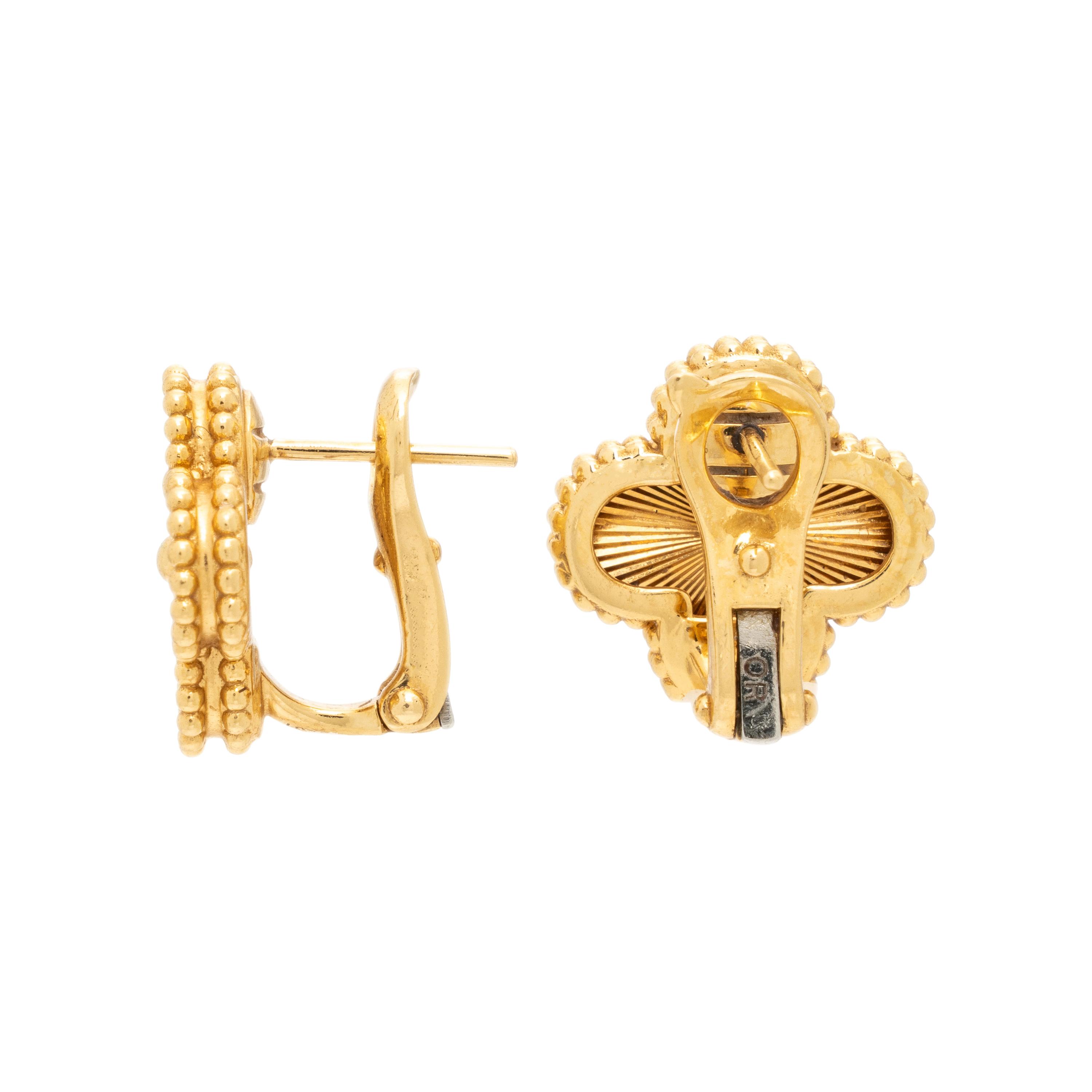 Van Cleef & Arpels, 'Alhambra', Yellow Gold Guilloché Earrings