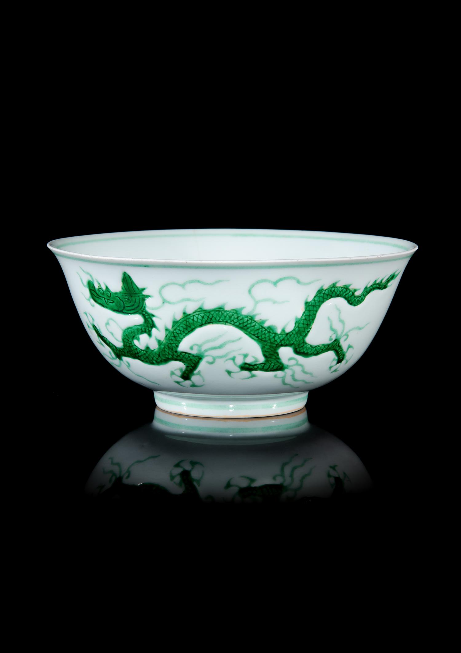 A Rare Incised and Green Enameled Porcelain 'Dragon' Bowl