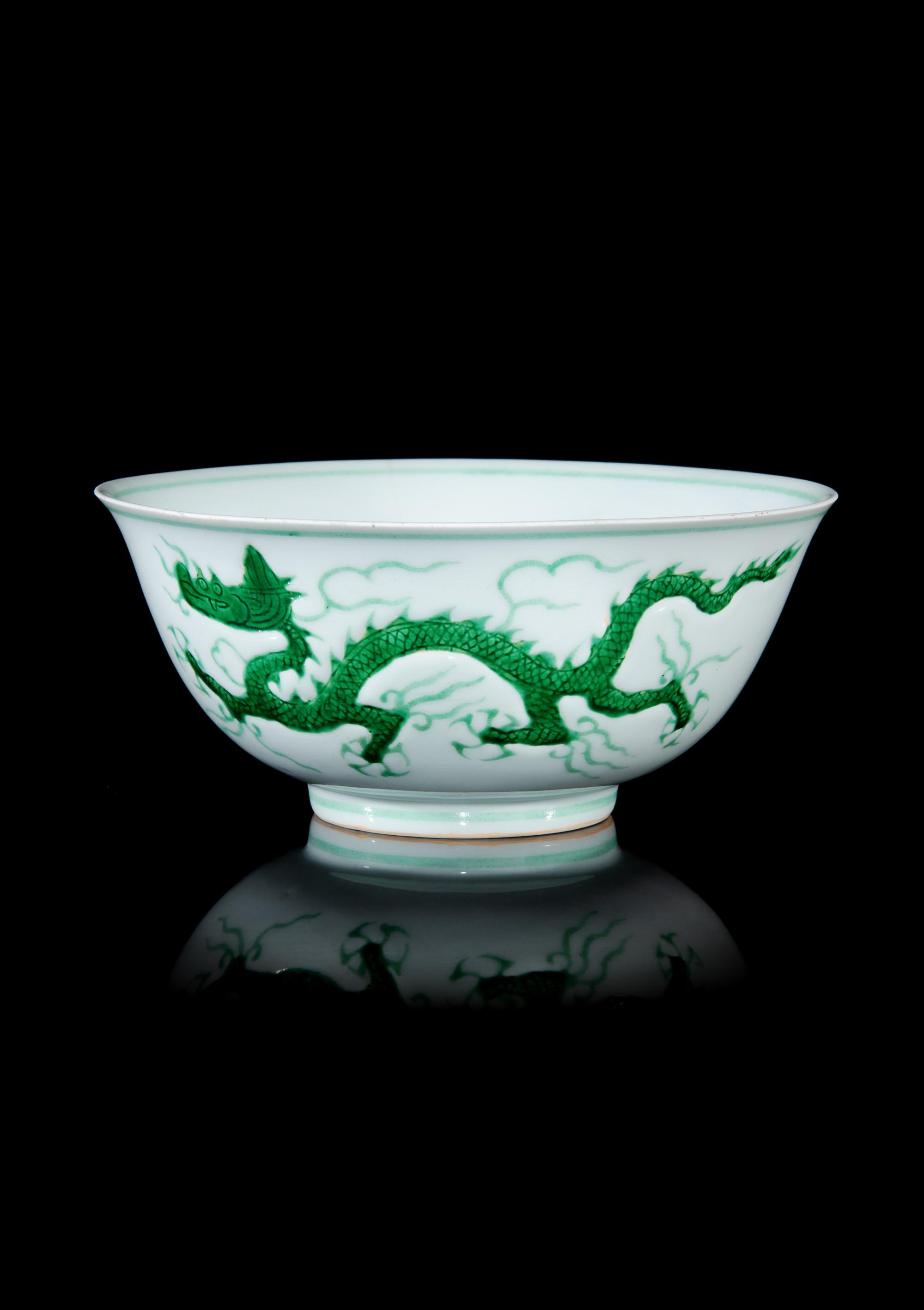 A Rare Incised and Green Enameled Porcelain 'Dragon' Bowl