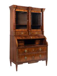 A Russian Neoclassical Brass-Inlaid Walnut Bureau Bookcase