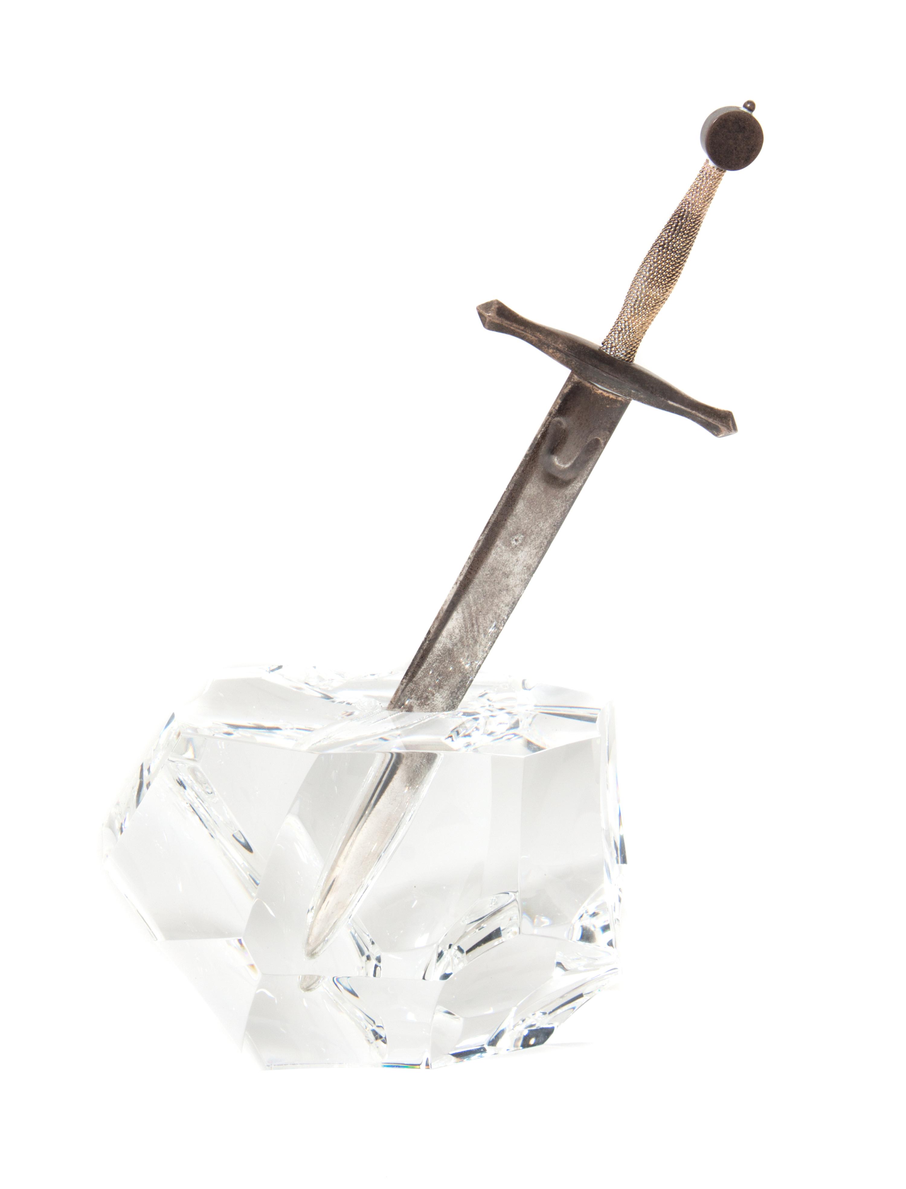 A Glass and Sterling Silver Paperweight and Letter Opener Set Height 8 1/4 inches. — STEUBEN