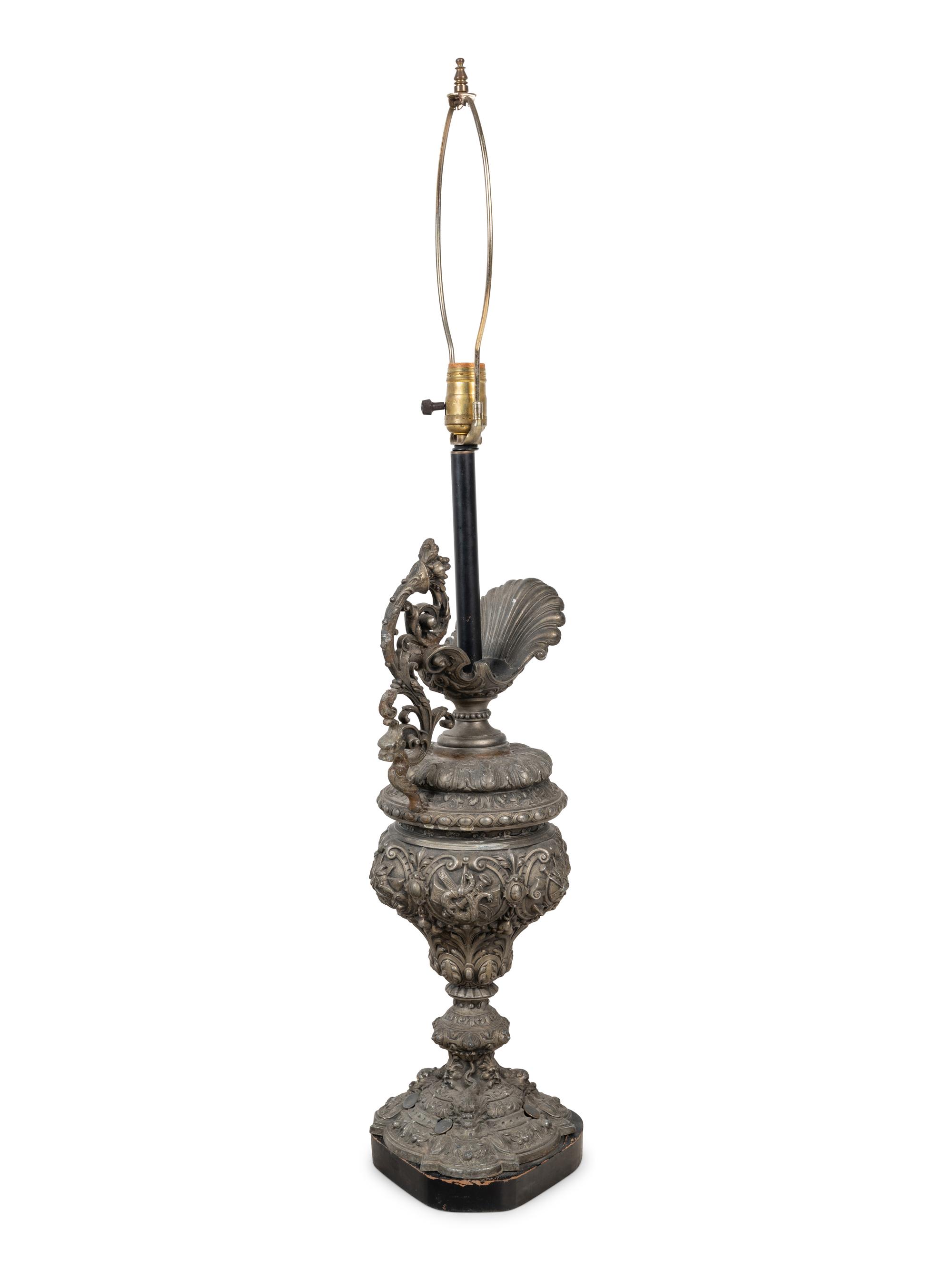 A Continental Cast Metal Ewer Mounted as a Lamp