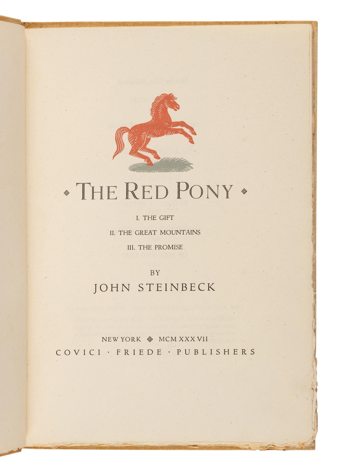 STEINBECK, John (1902-1968). The Red Pony . New York: Covici Friede, 1937.