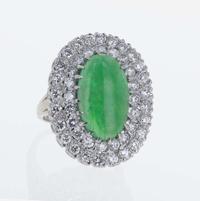 A 14K White Gold Jadeite and Diamond Ring