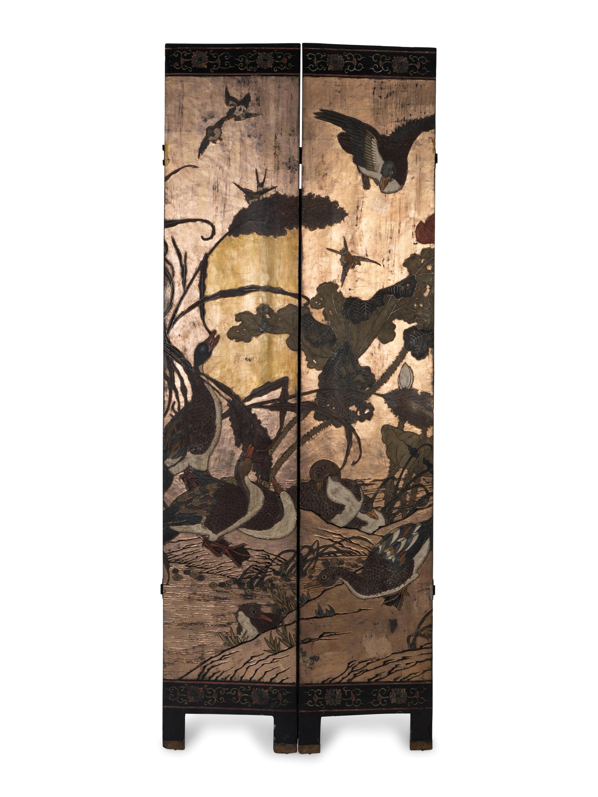 A Chinese Polychromed Eight Panel Coromandel Screen