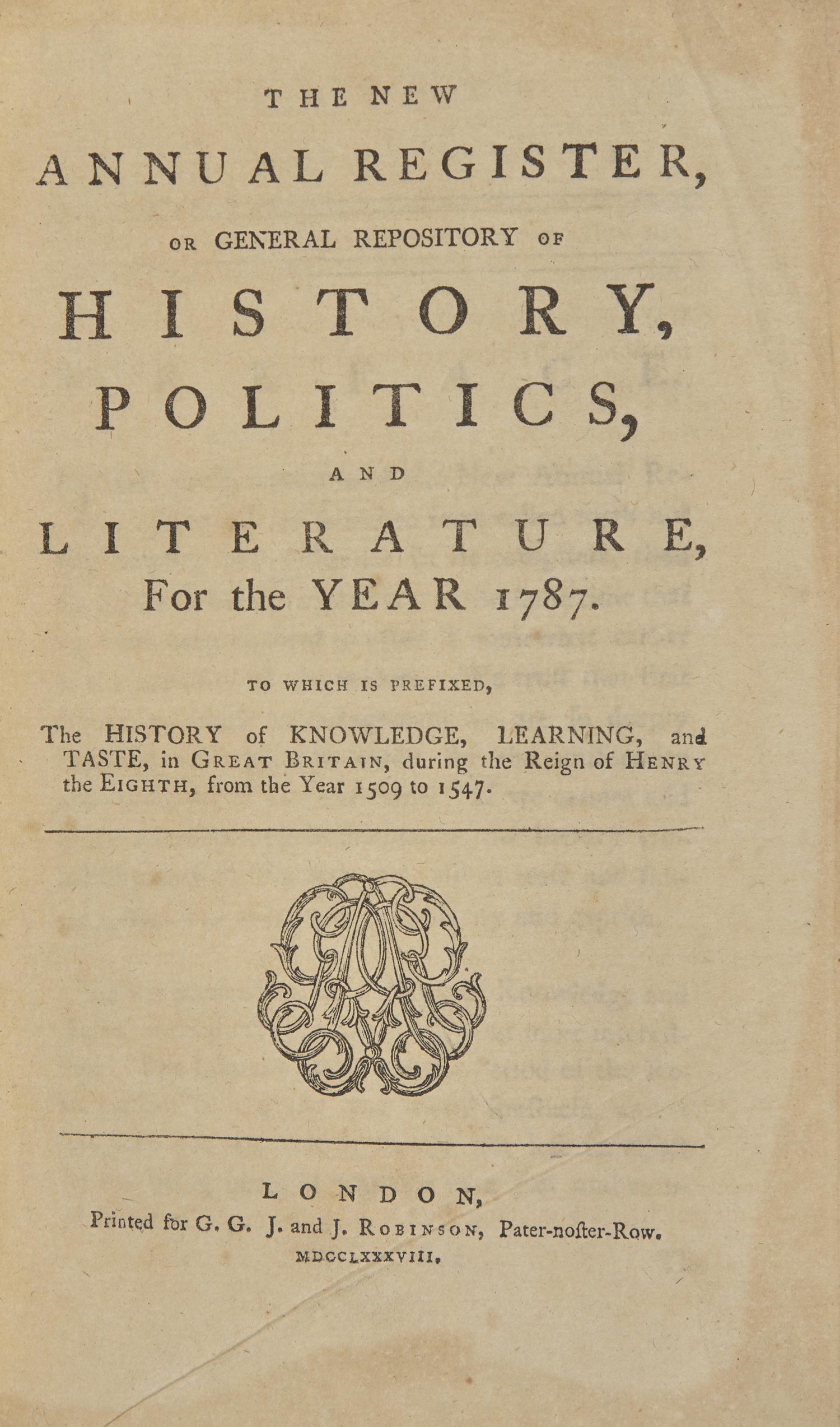 [Constitution] A Scarce and Early English Printing of the United States Constitution in The New Annual Register, 1788