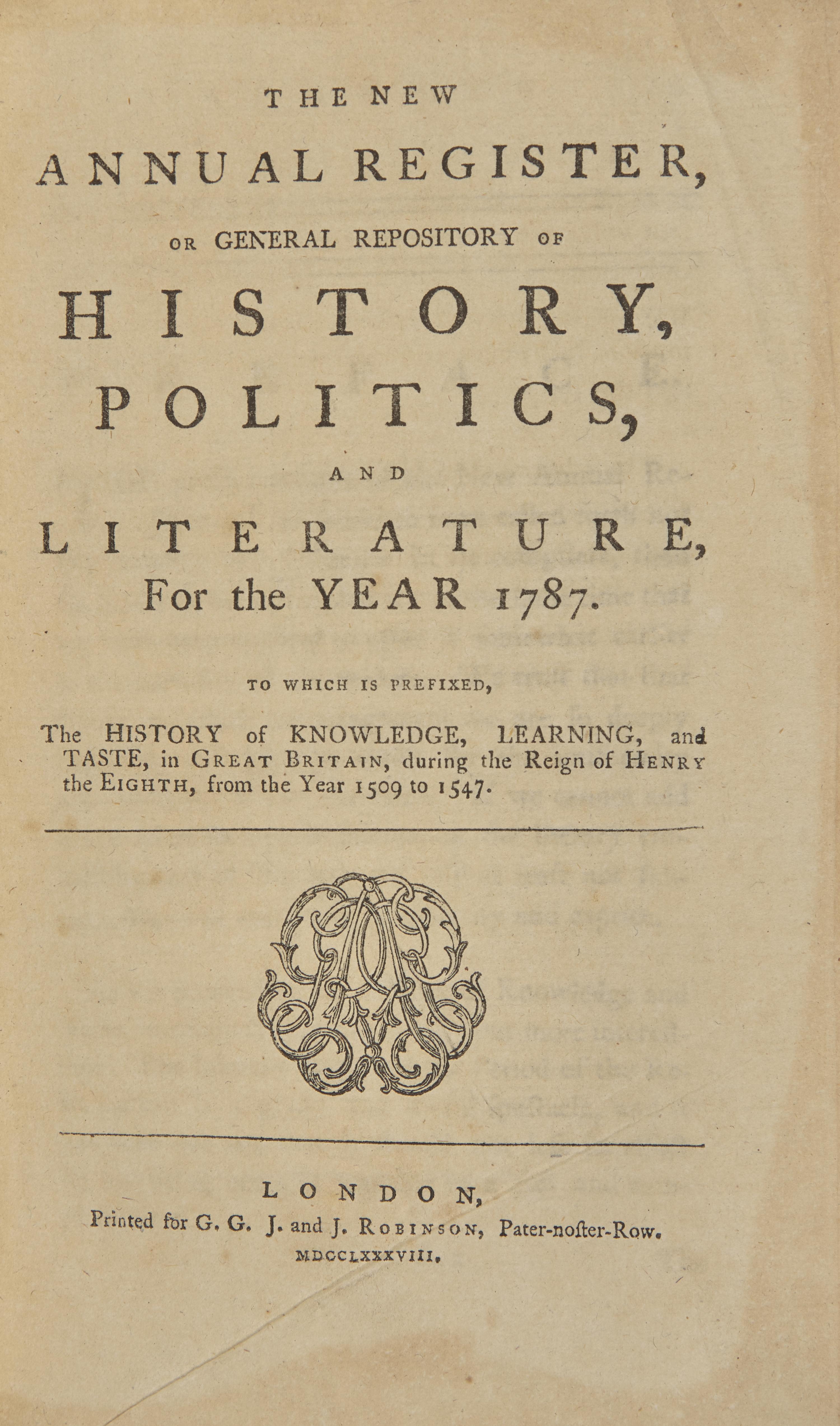 [Constitution] A Scarce and Early English Printing of the United States Constitution in The New Annual Register, 1788