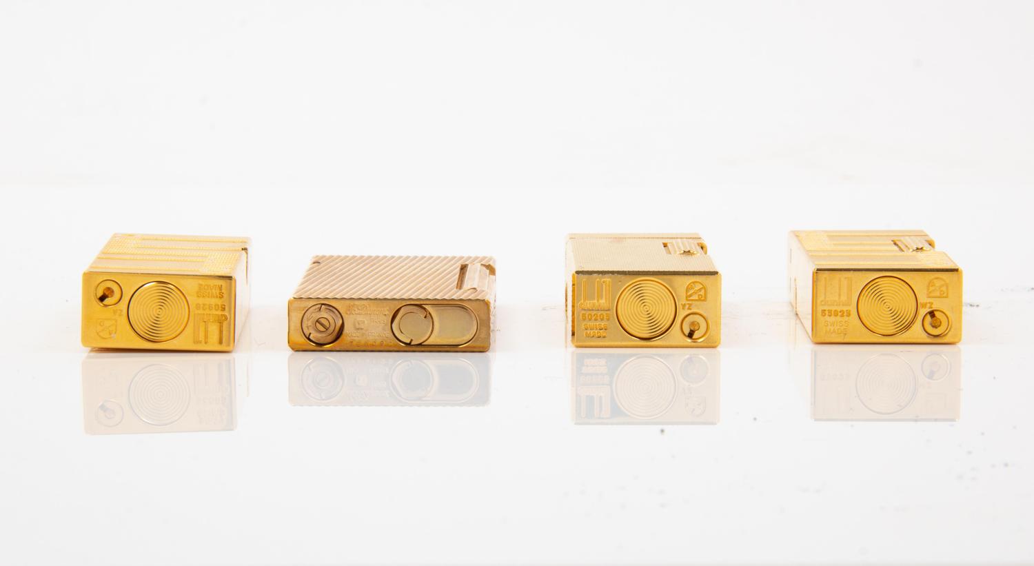 A Group of Four Dunhill Gilt Metal Lighters