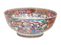 A Chinese Export Famille Rose Porcelain 'Mandarin' Punch Bowl