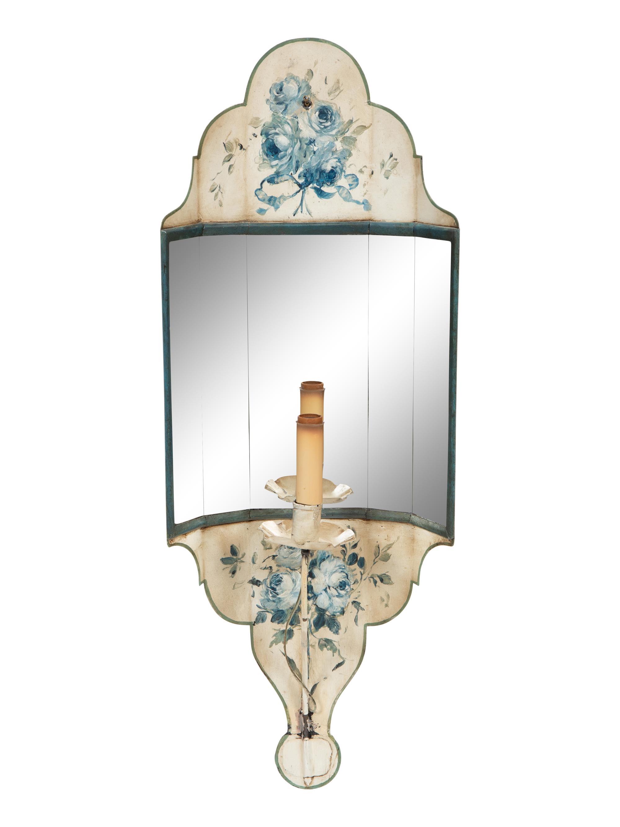 A Pair of Painted Tole and Mirror Wall Sconces