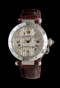 A Limited Anniversary Edition Stainless Steel Pasha Grille Wristwatch, Cartier, Circa 1997,
