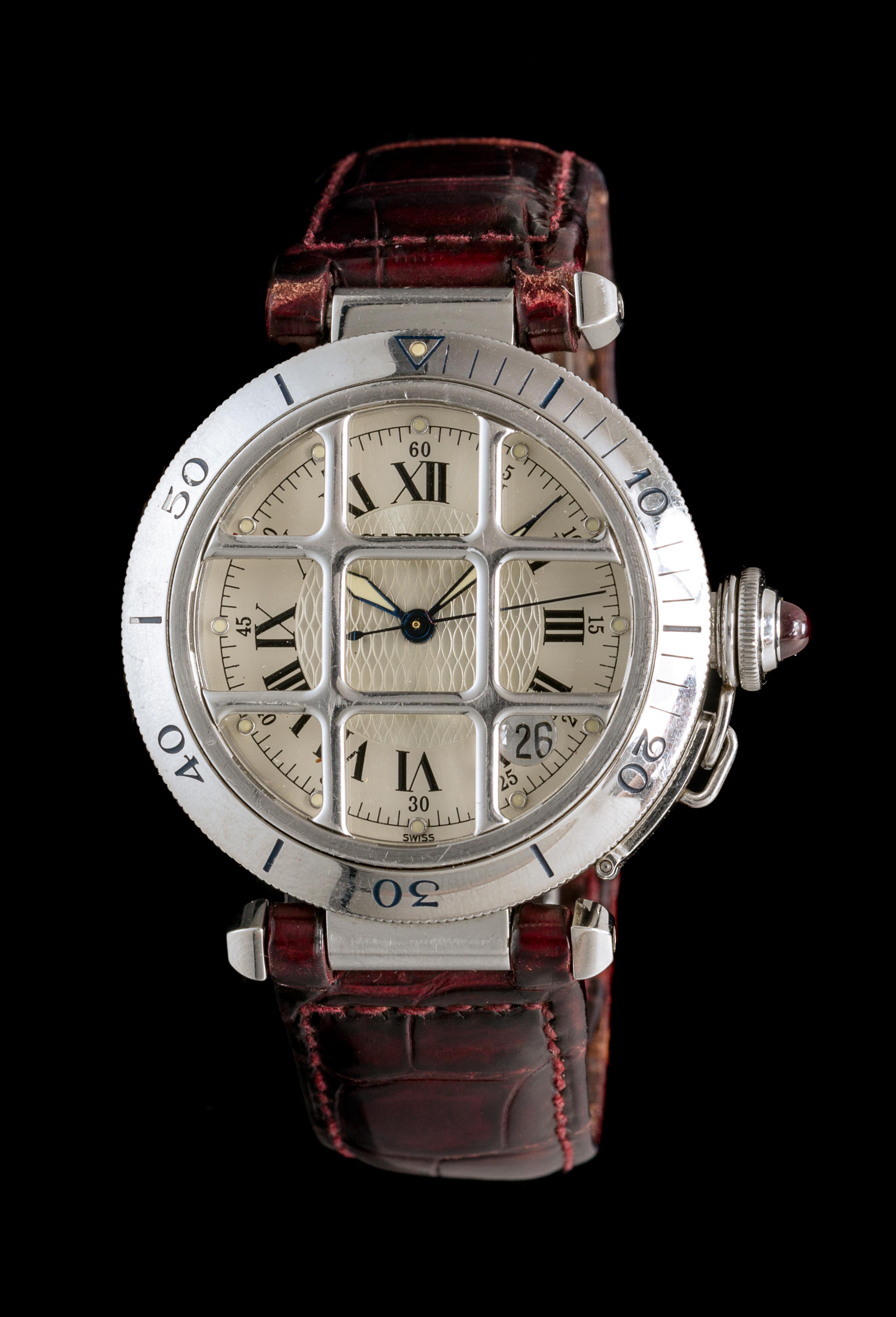 A Limited Anniversary Edition Stainless Steel Pasha Grille Wristwatch, Cartier, Circa 1997,
