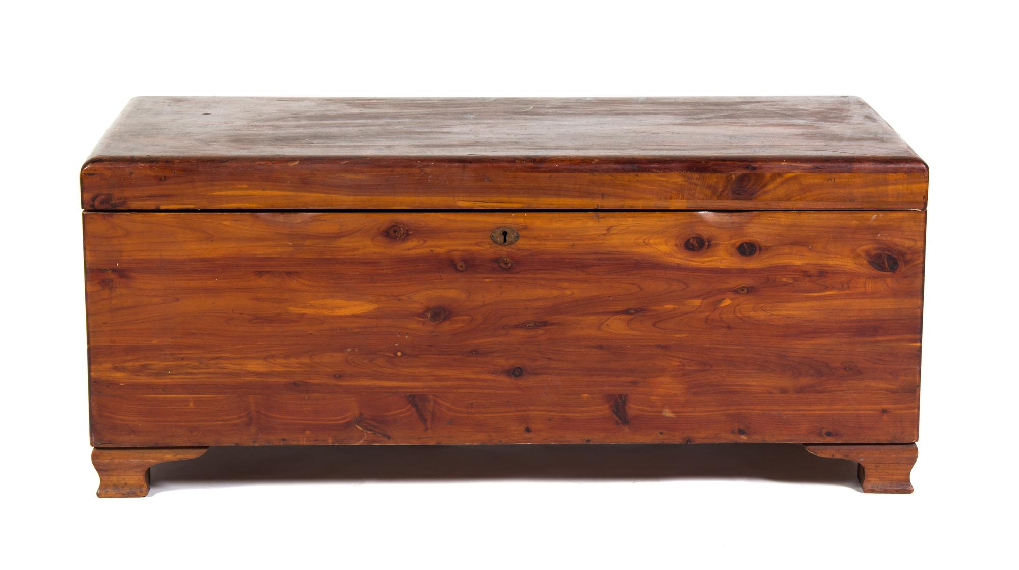An American Pine Blanket Chest Height 18 x width 42 1/2 x depth 20 1/4 inches.