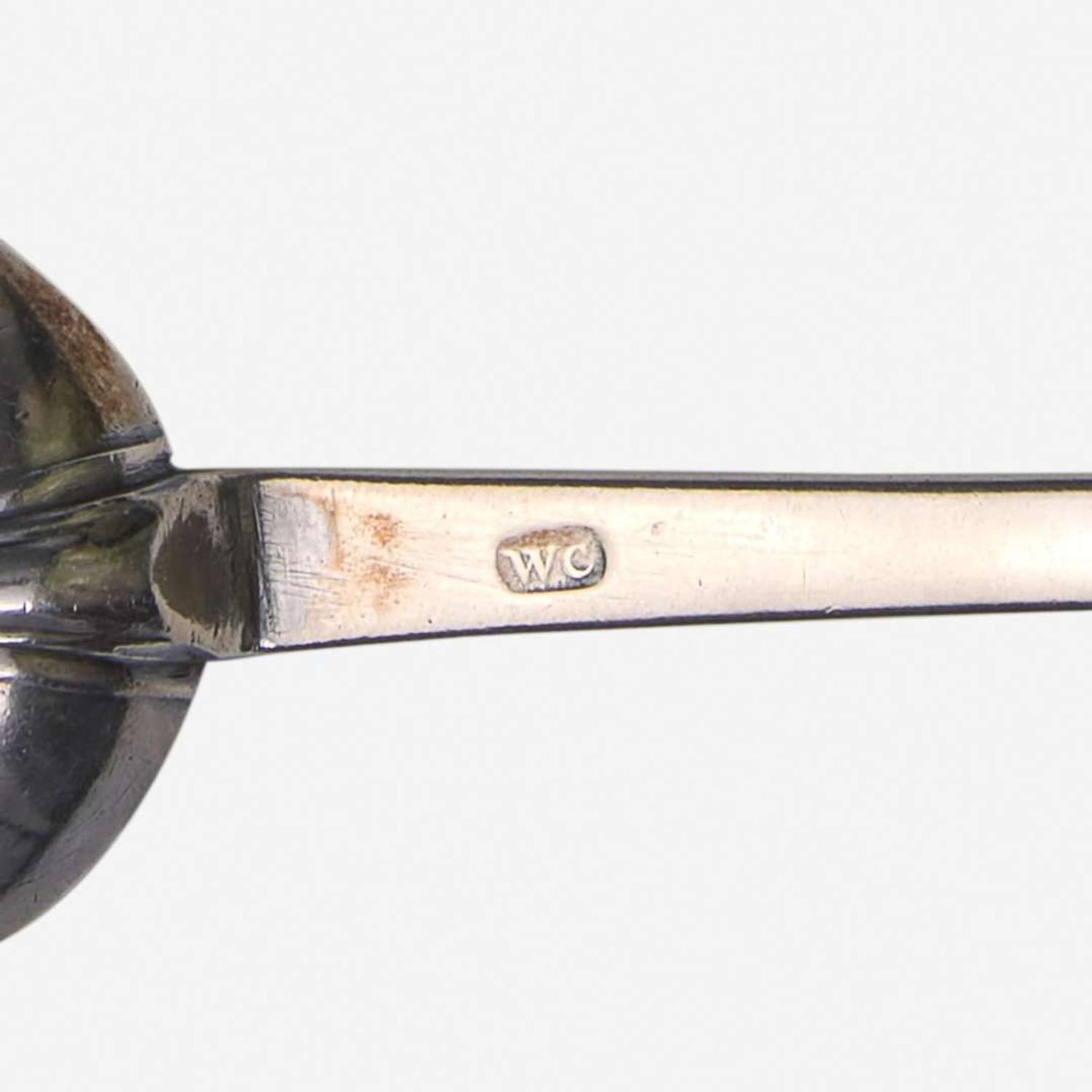 Two silver tablespoons William Cowell, Sr. (1682-1736) and John Burt (1692-1745), Boston, MA, circa 1710 and 1715