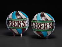 A Pair of Leaded Glass Barber Pole Globes
