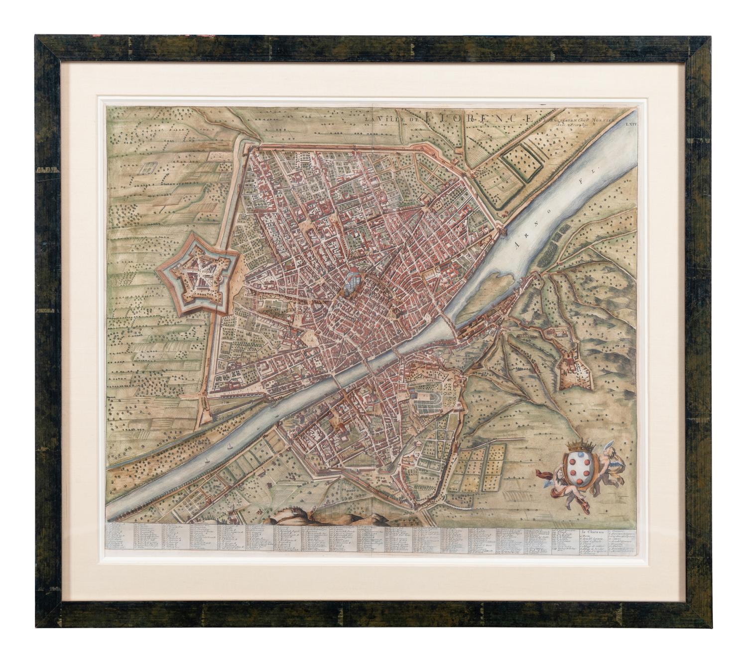 [MAPS]. A Group of 4 engraved maps with hand-coloring depicting Rome, Florence, Sicily, and America, comprising: