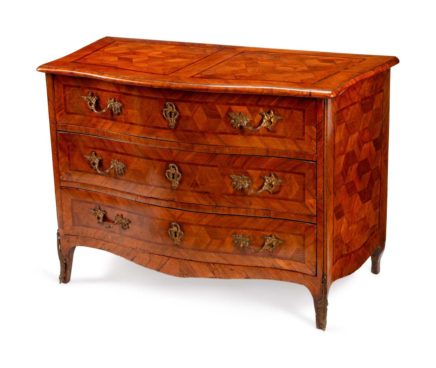 An Italian Rococo Parquetry Inlaid Walnut Commode — LATE 18TH CENTURY