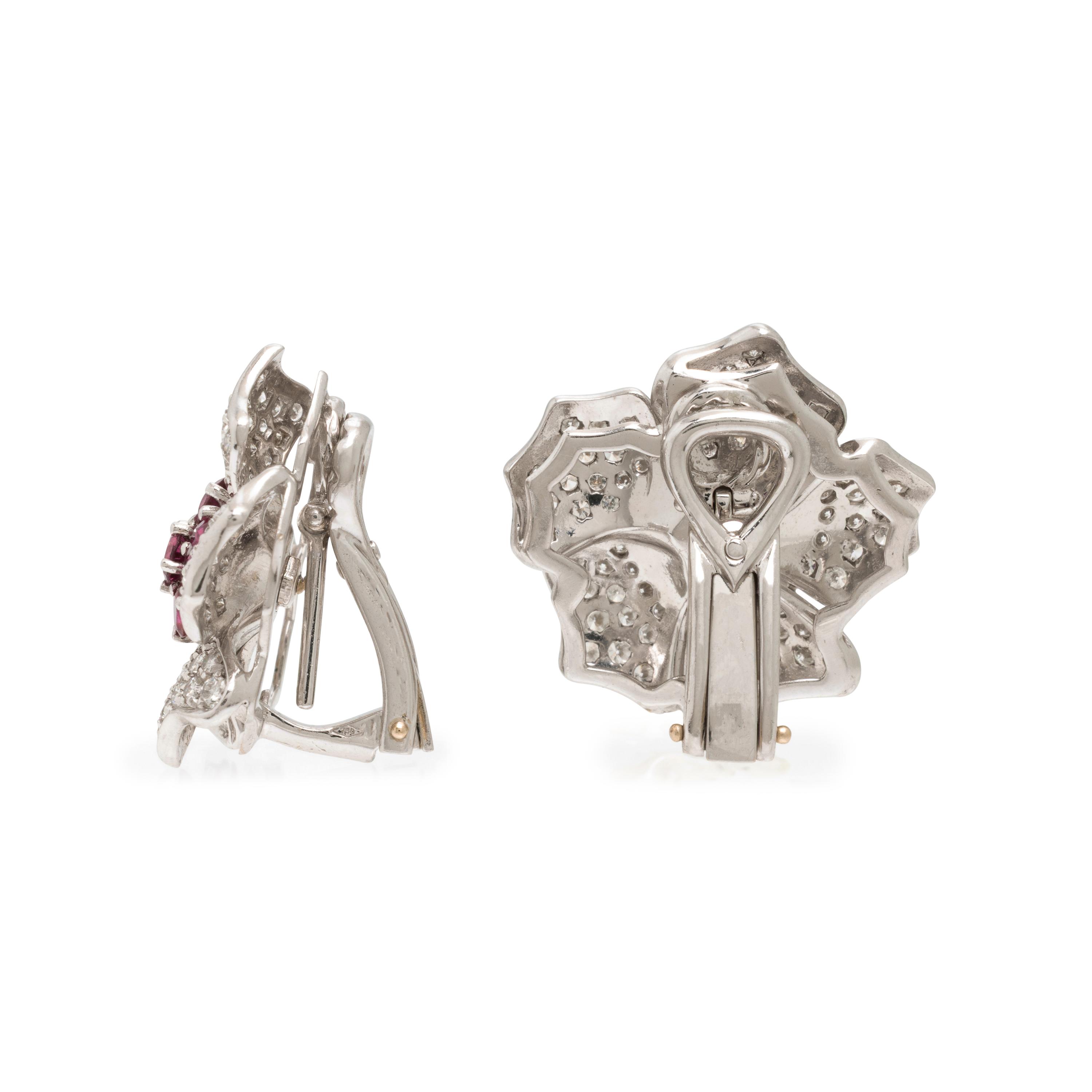 Diamond and Ruby Flower Earrings