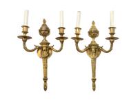 A Pair of Louis XVI Style Gilt Metal Two-Light Sconces