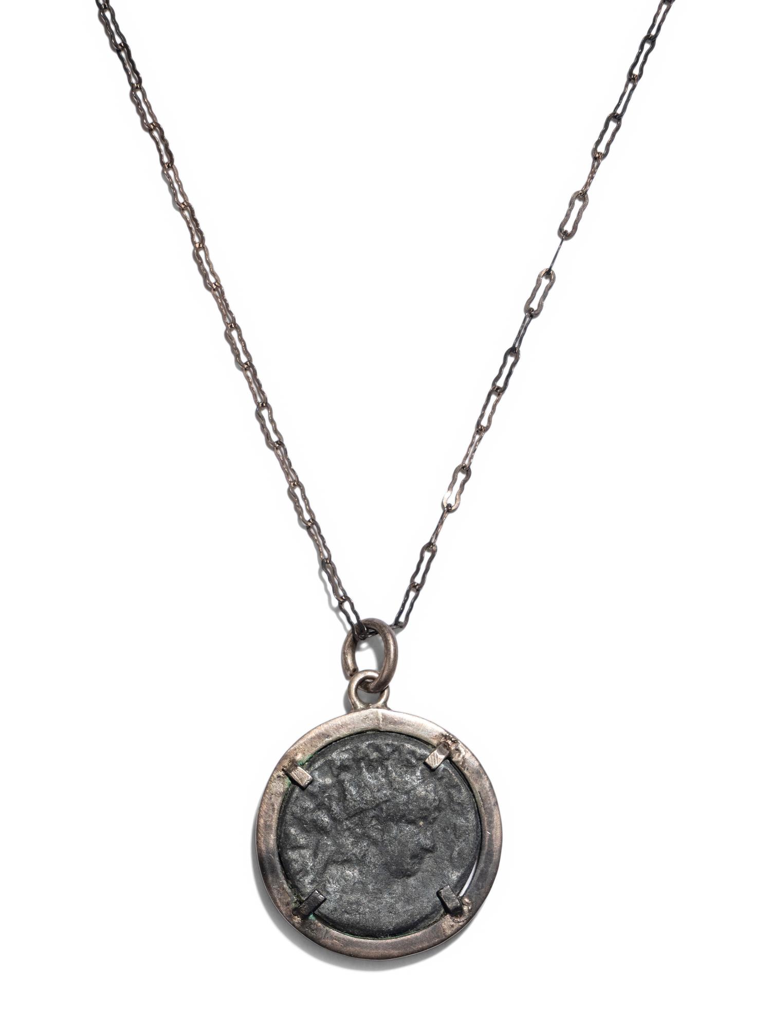 A Roman Bronze Coin set in a Modern Mount and Chain