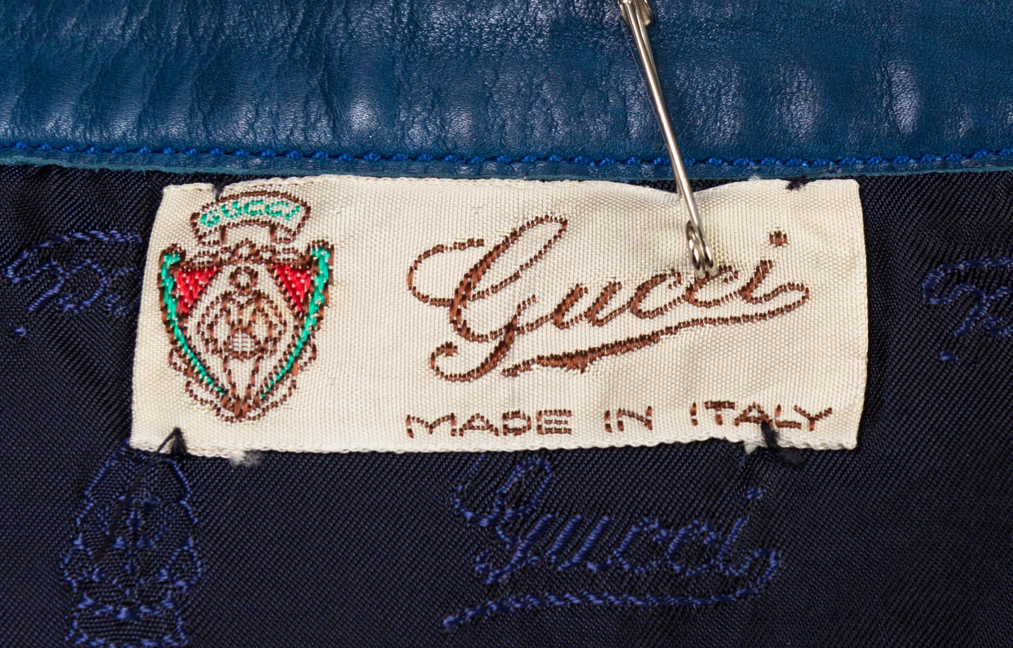 A Gucci Blue Suede Wrap Skirt, Size 42.