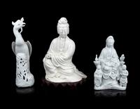 Three Chinese Blanc-de-Chine Porcelain Figures