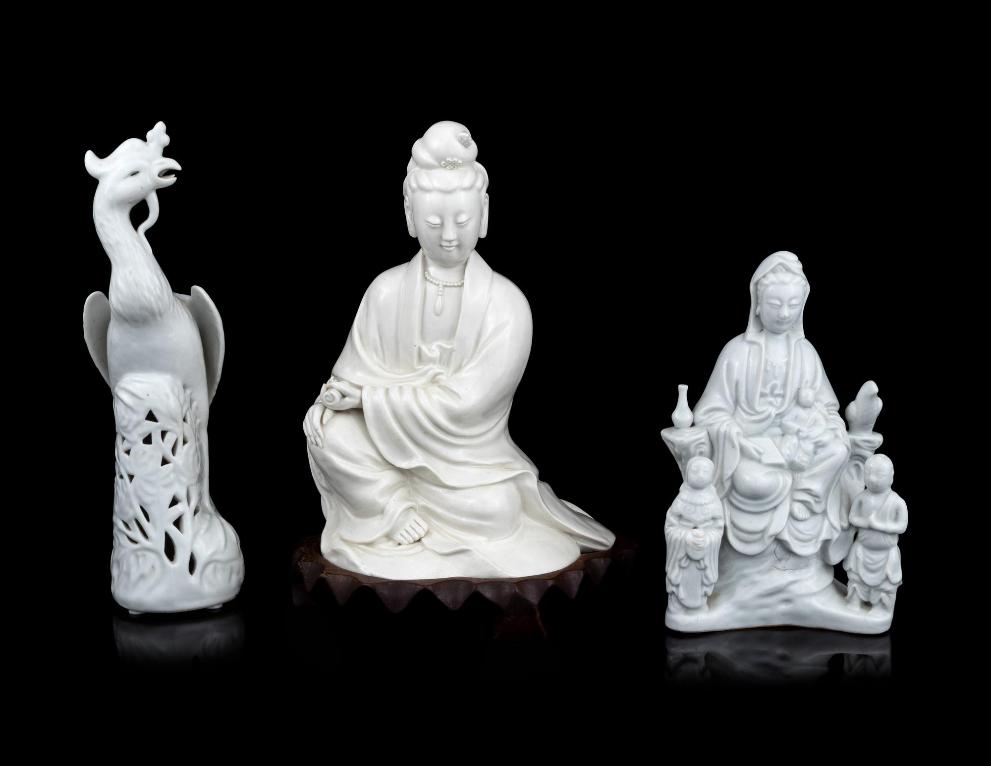 Three Chinese Blanc-de-Chine Porcelain Figures