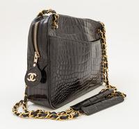 A Chanel Black Crocodile Handbag, 11.5" x 8" x 2.5"; Strap drop: 16".