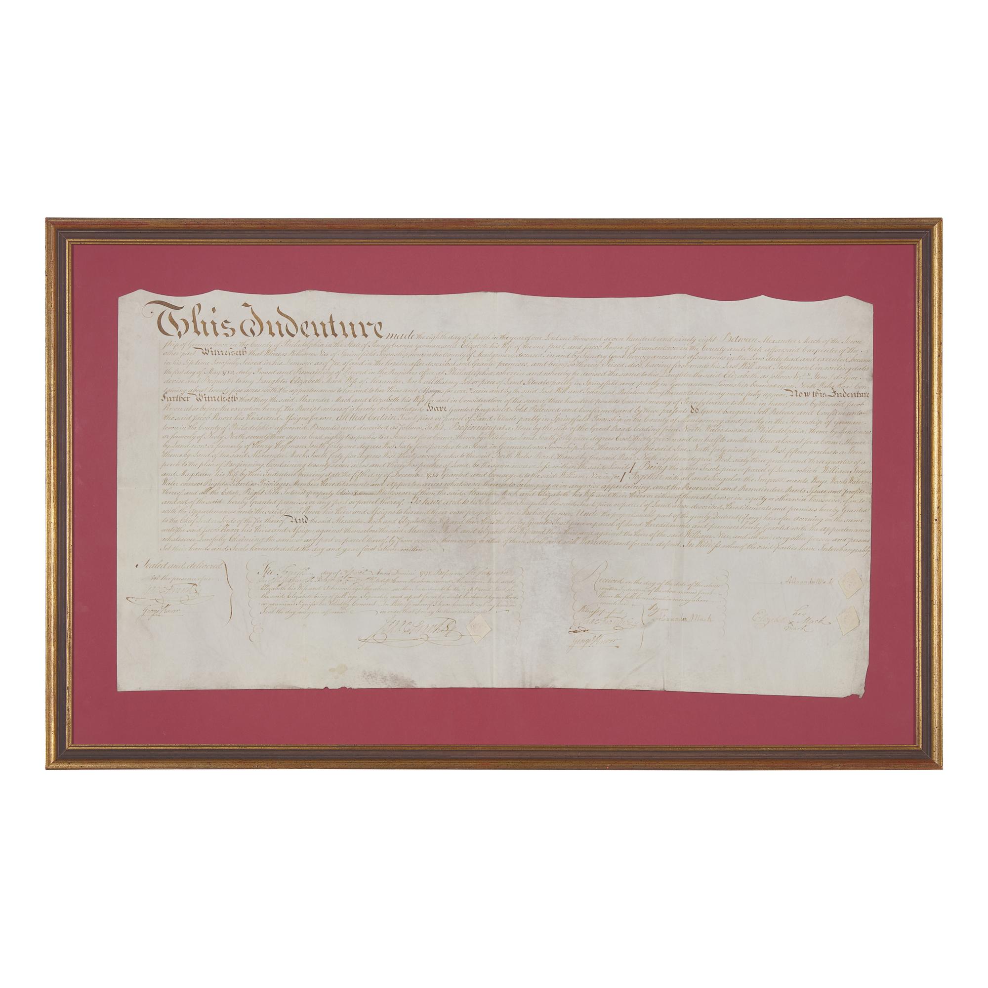 [Philadelphia] Franks, Isaac. Signed 1798 Philadelphia indenture