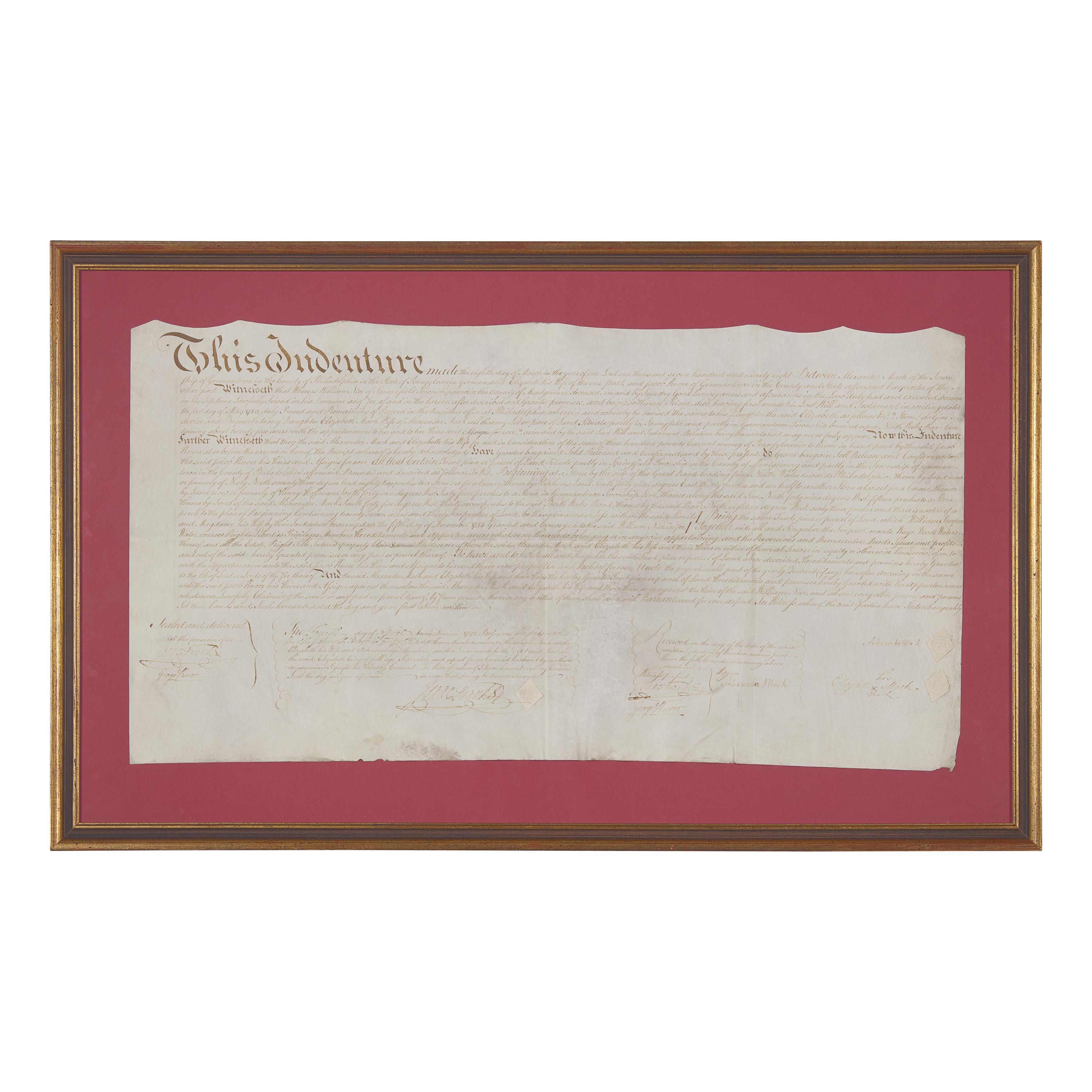 [Philadelphia] Franks, Isaac. Signed 1798 Philadelphia indenture