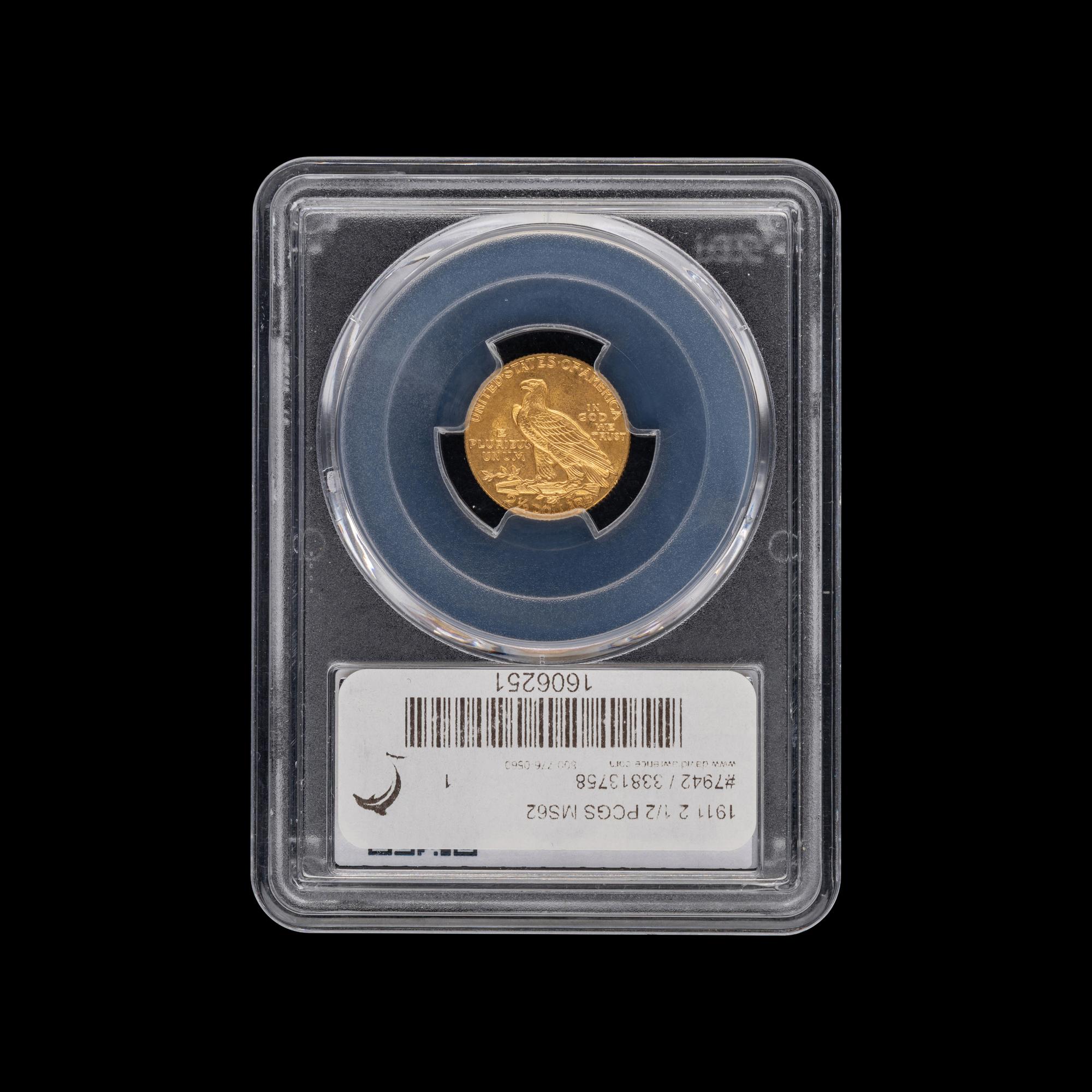 A 1911 Indian Head $2.50 Gold Coin [PCGS MS62]