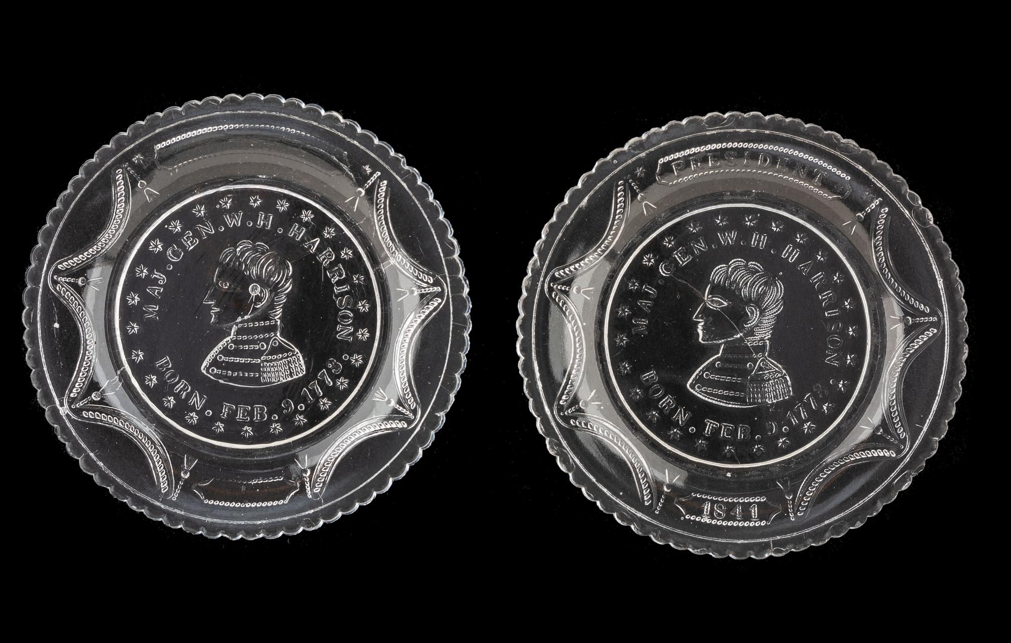 [HARRISON, William Henry]. A group of campaign and memorial clear glass cup plates.