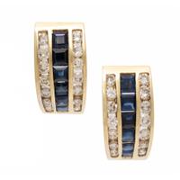 Sapphire, Diamond, and Yellow Gold Earrings