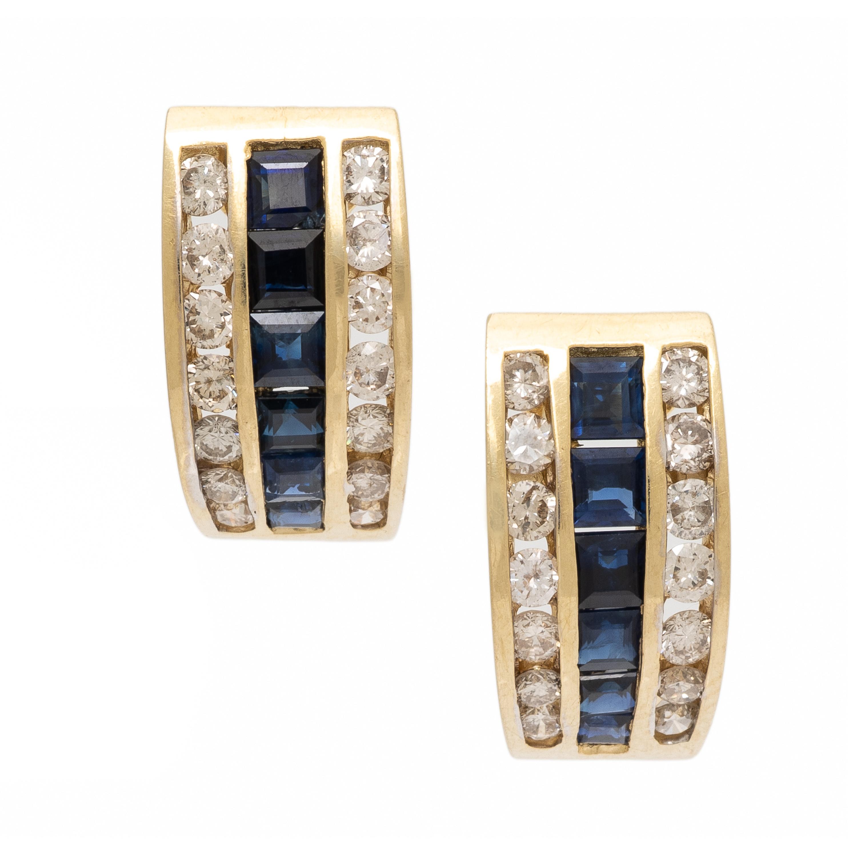 Sapphire, Diamond, and Yellow Gold Earrings