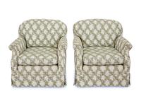 A Pair of French Embroidered Silk Upholstered Club Chairs