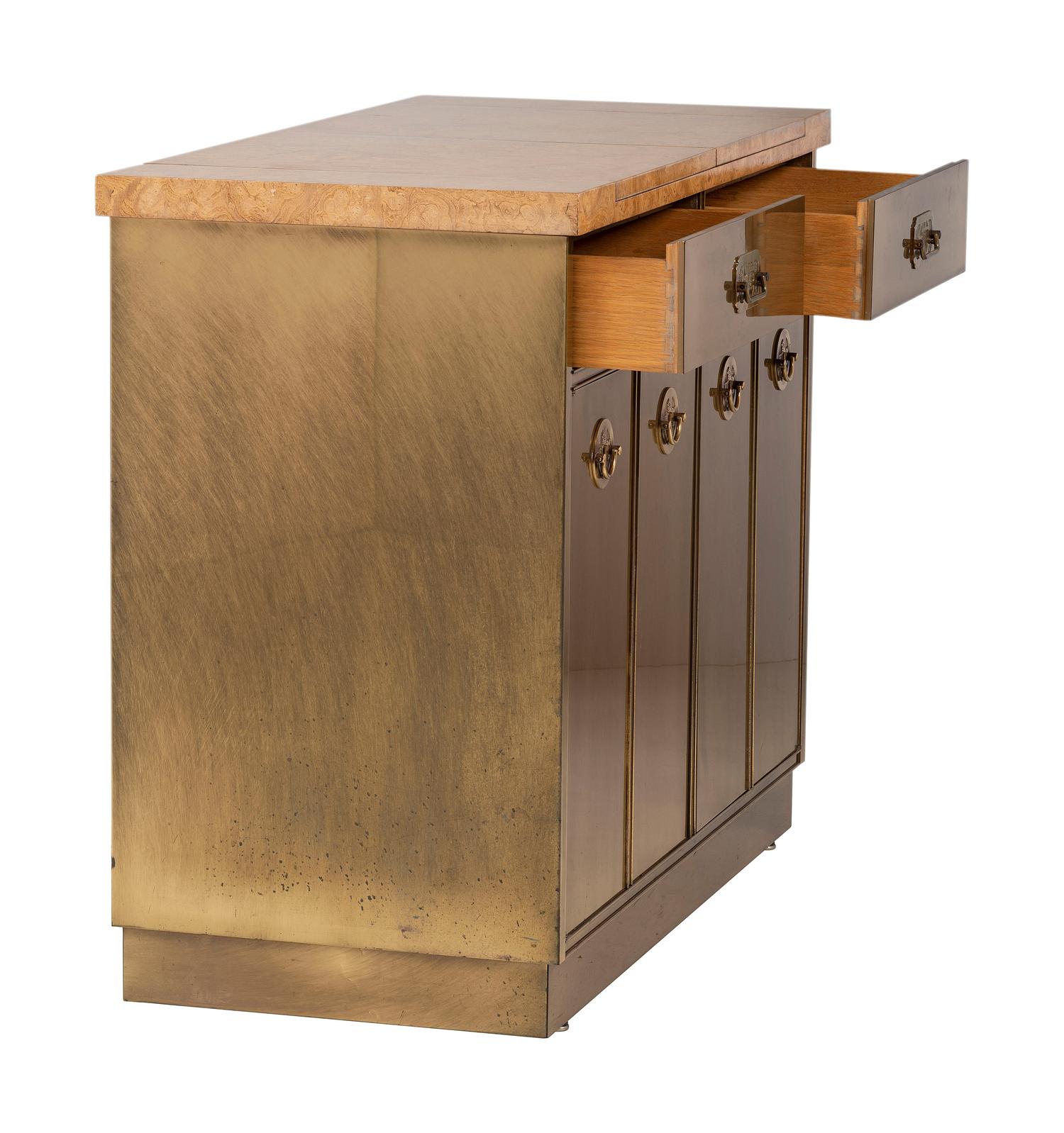 A Mastercraft Brass and Burlwood Bar Cabinet