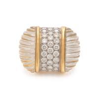 YELLOW GOLD, ROCK CRYSTAL AND DIAMOND RING
