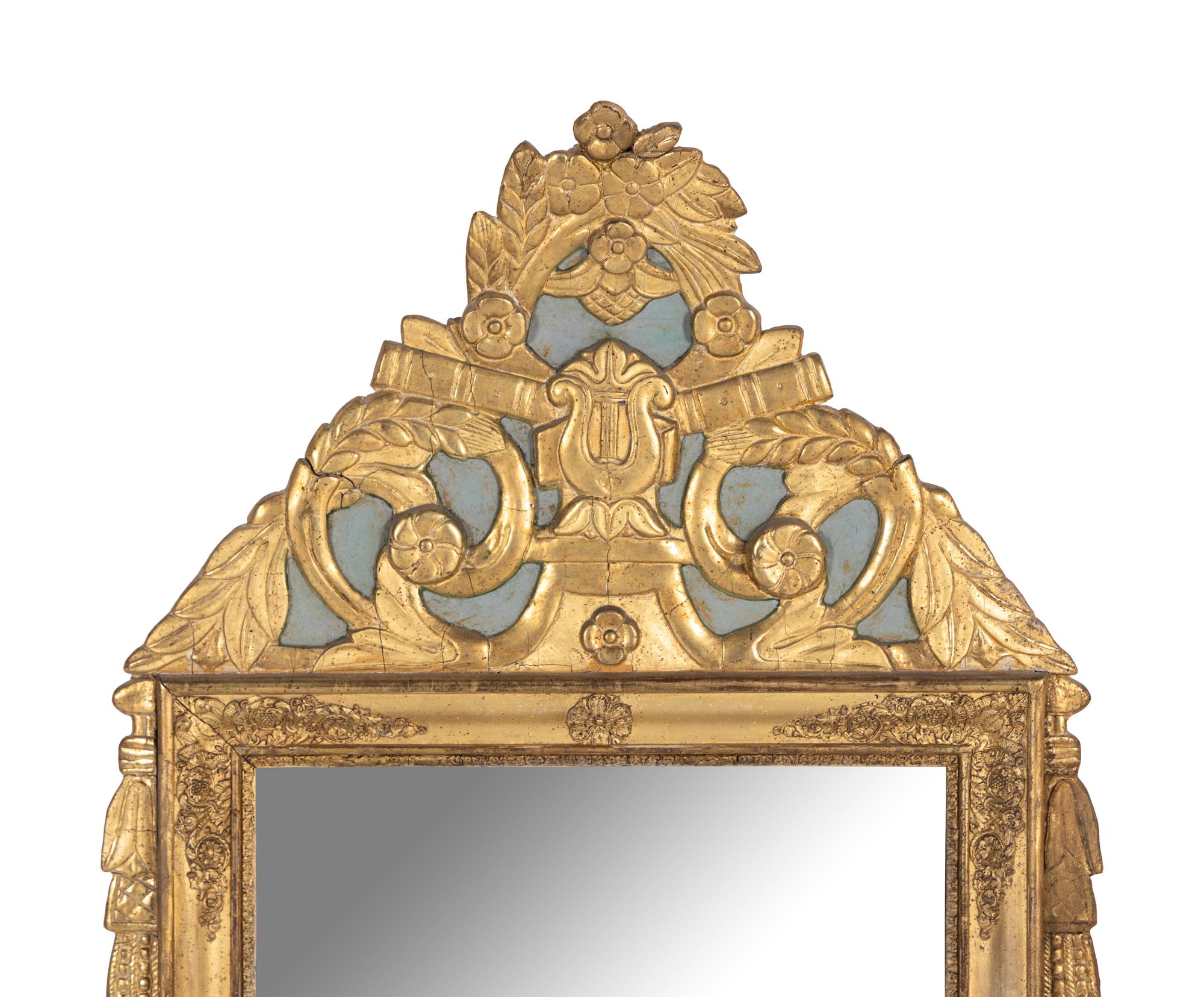 An Empire Painted and Parcel Gilt Mirror