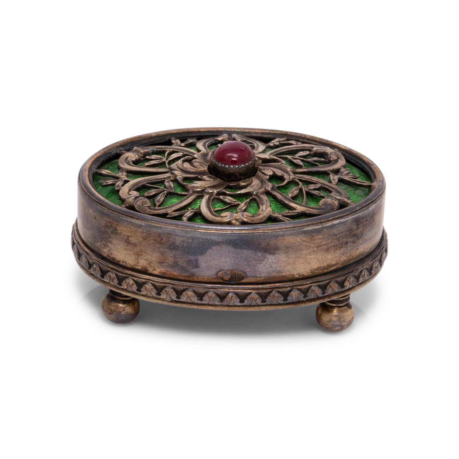 An Enameled Silver and Cabochon Ruby-Inset Bell Push