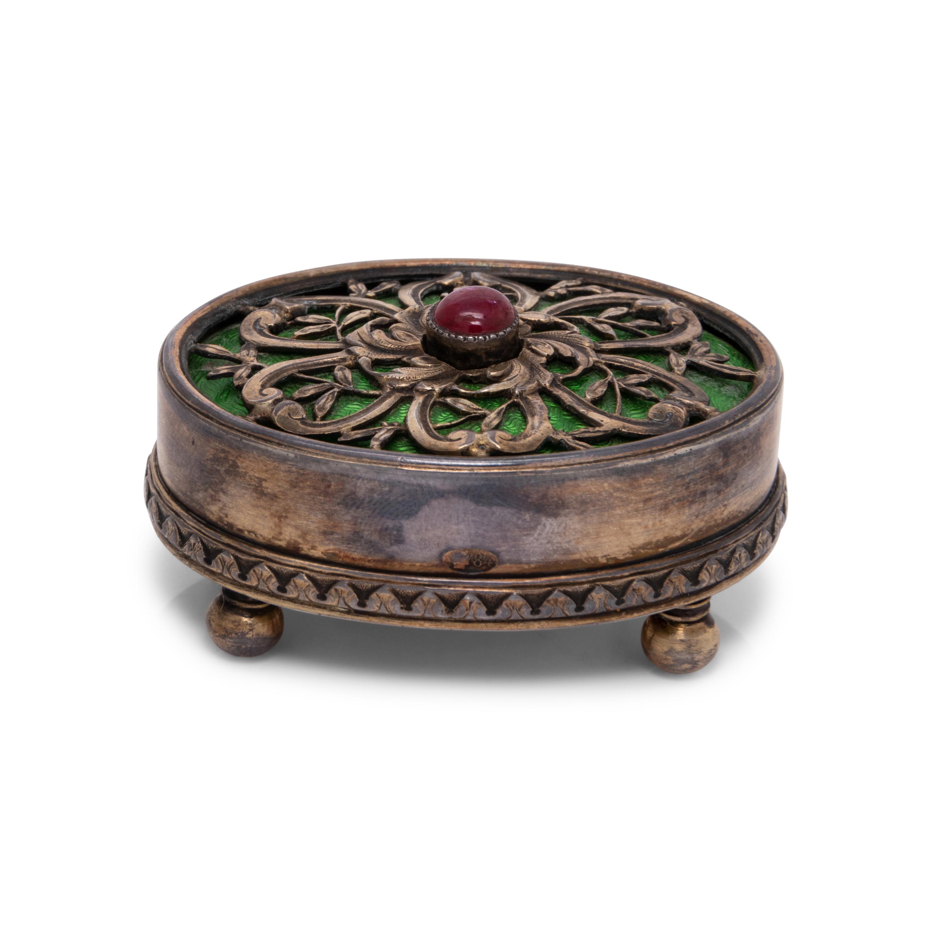 An Enameled Silver and Cabochon Ruby-Inset Bell Push