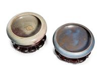 Three Porcelain Monochrome Glazed Circular Brush Washers