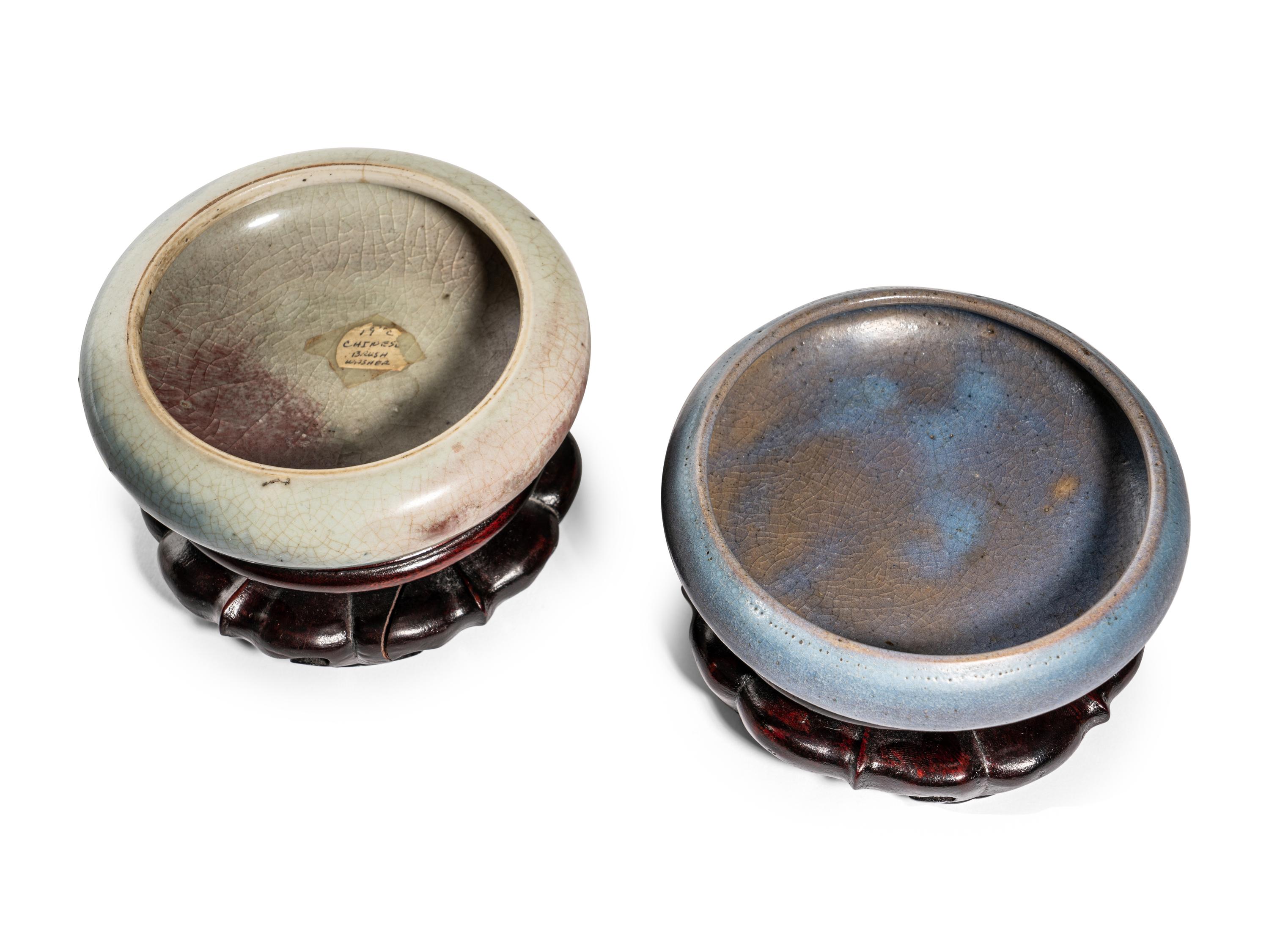 Three Porcelain Monochrome Glazed Circular Brush Washers