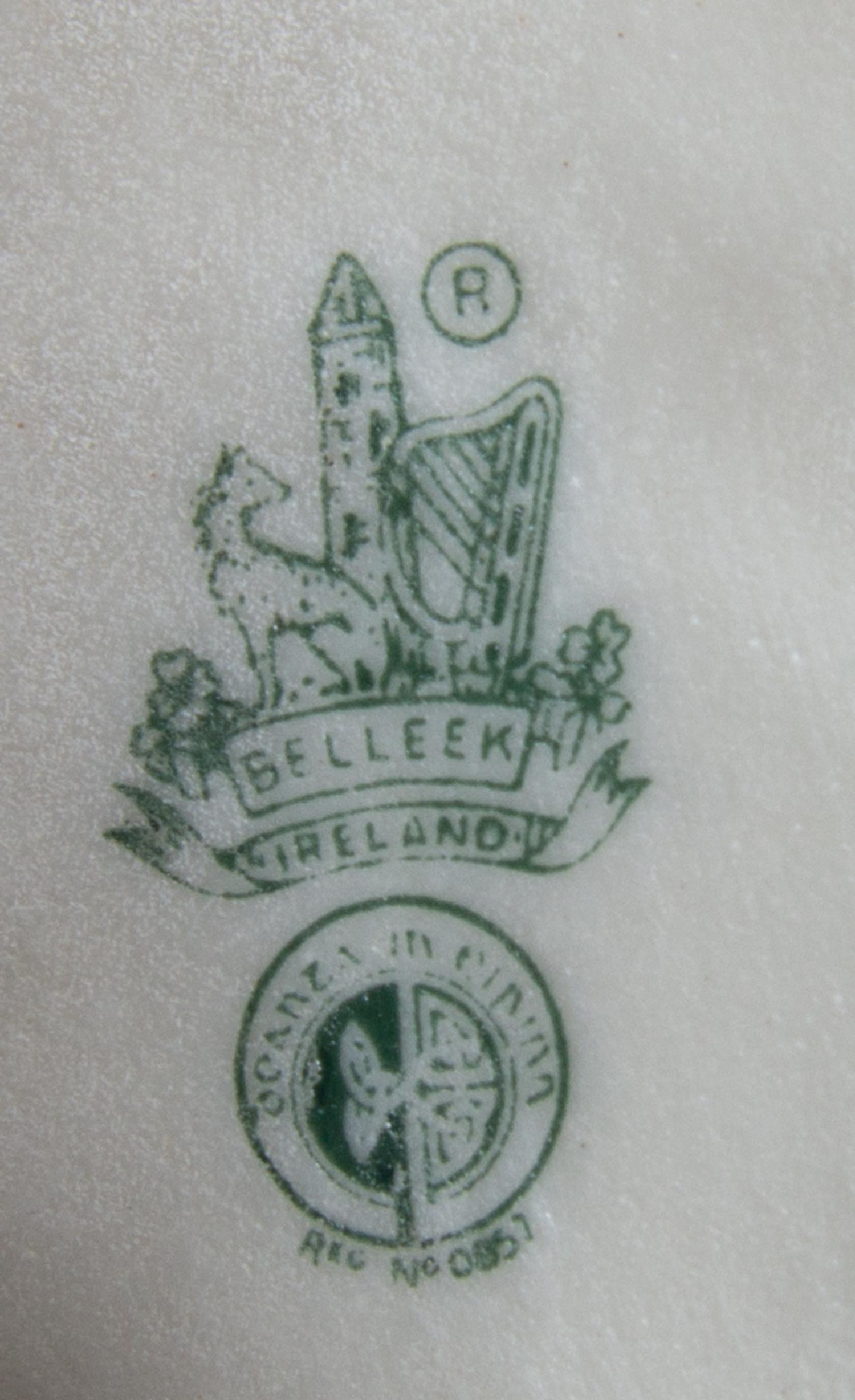 Five Belleek Figural Articles Height of tallest 8 5/8 inches. — SIXTH GREEN MARK AND SEVENTH GOLD MARK (1965-1993)