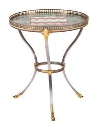 A Neoclassical Style Steel and Brass Marble-Top Guéridon